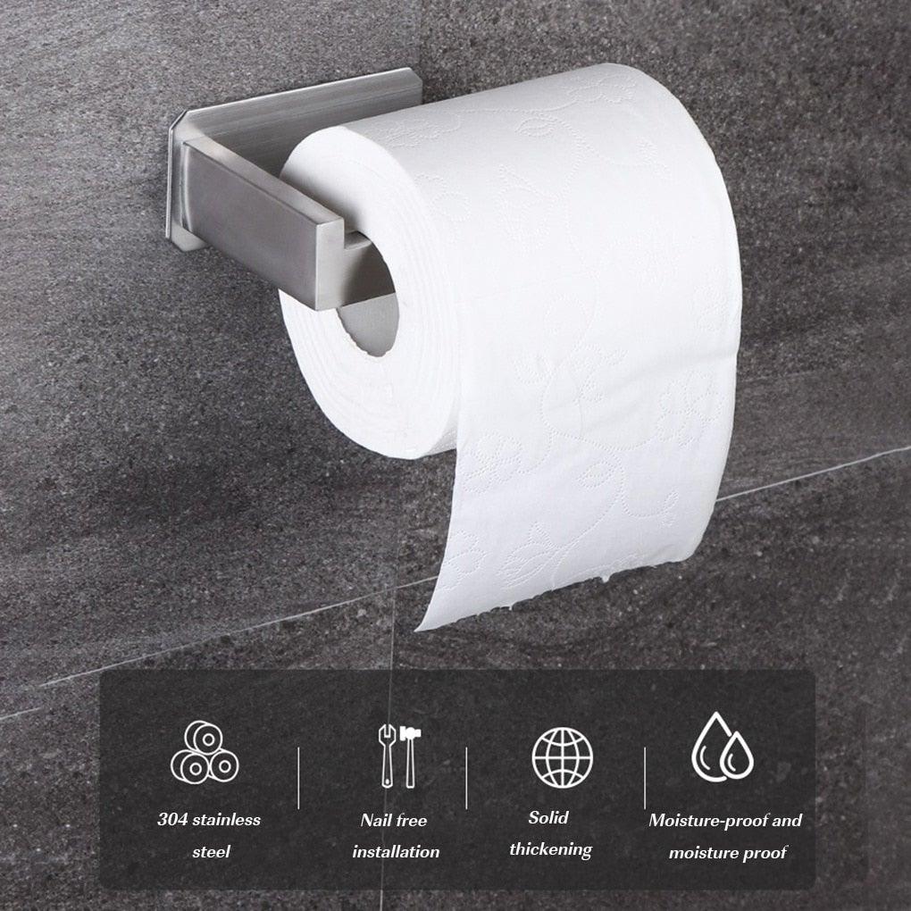 No-Drill Self Adhesive Toilet Paper Holder Stainless Steel Bathroom Kitchen Roll Paper Accessory Tissue Towel Rack Metal Holders Toilet Tissue Roll Holders Dispenser And Hangers Wall Mounted For Bathroom Kitchen Stainless Steel Modern Square Style