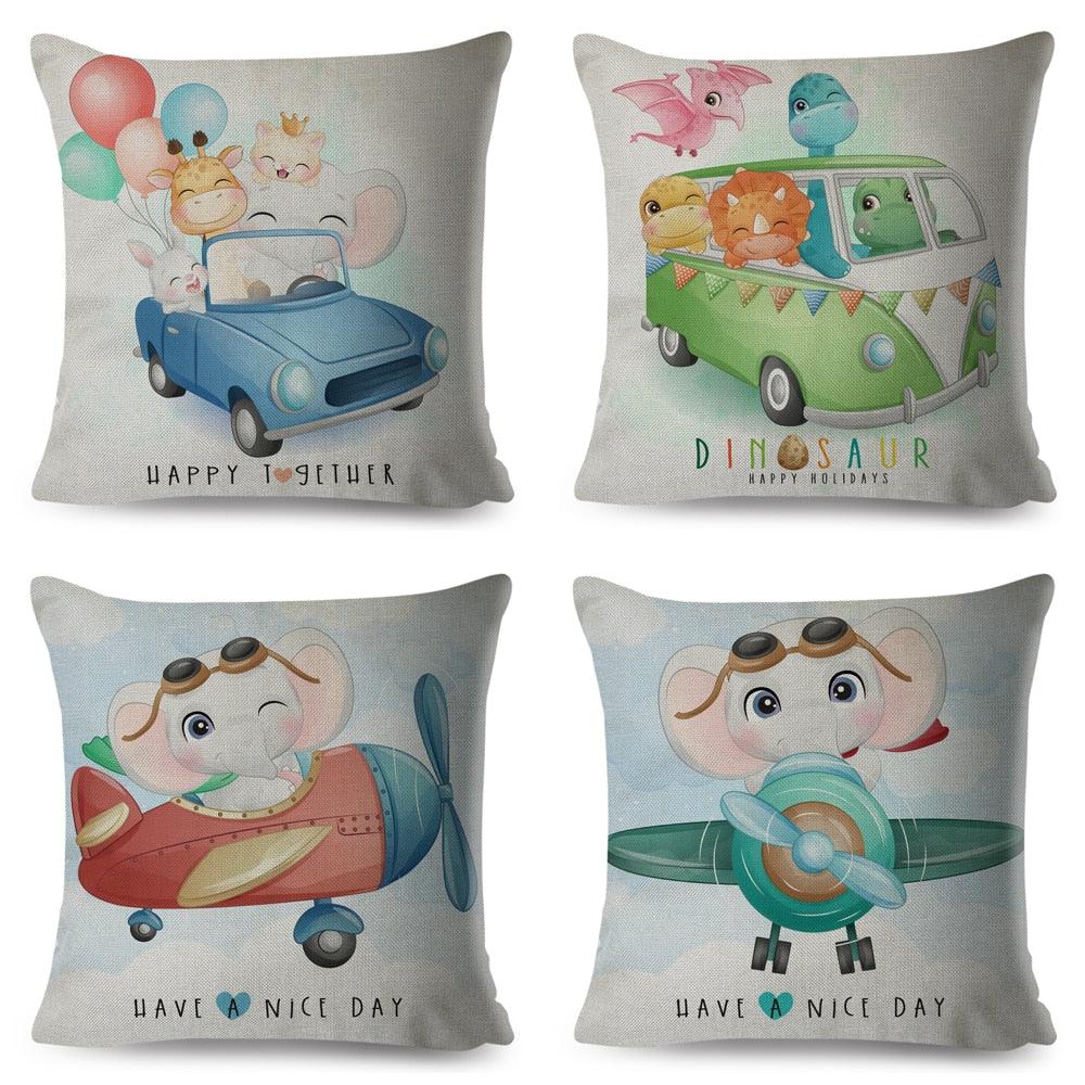 Nordic Style Pillow Cover Cute Cartoon Animal Drive Dinosaur Car Polyester Cotton Cushion Cover For Sofa Home Kids Room Throw Pillow Case Cover Dinosaur Cartoon Gray Soft Pillow Case For Decorative Bedroom Livingroom Sofa Farm House Cushion Covers