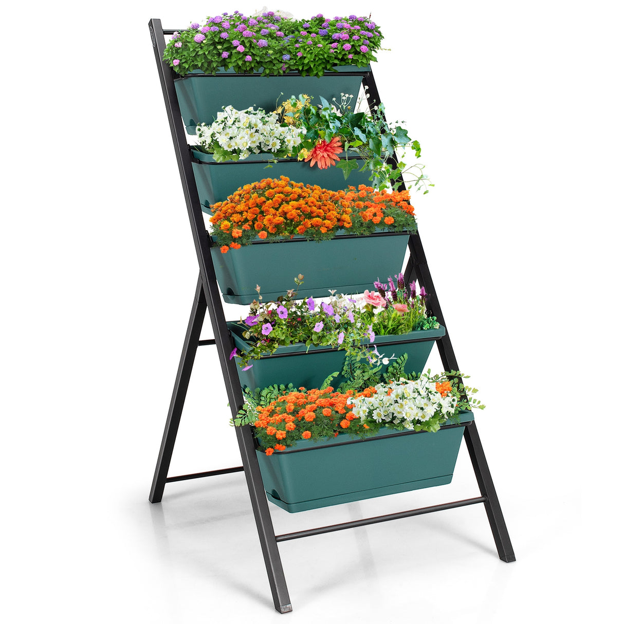 5-tier Vertical Garden Planter Box Elevated Raised Bed with 5 Container-Brown