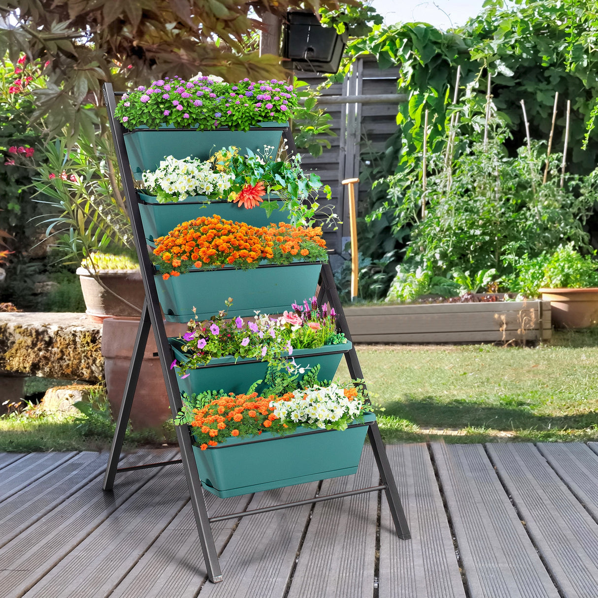 5-tier Vertical Garden Planter Box Elevated Raised Bed with 5 Container-Brown
