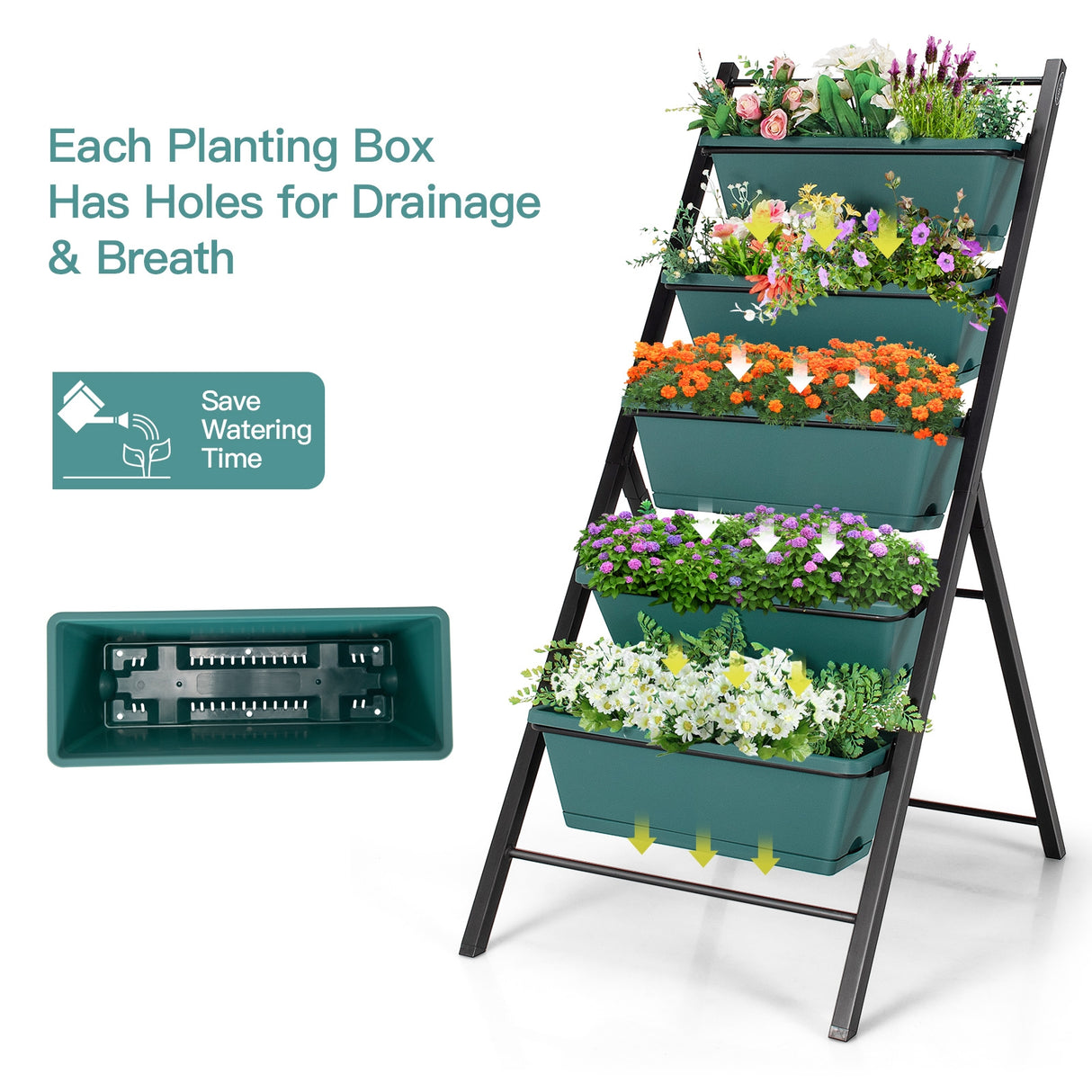 5-tier Vertical Garden Planter Box Elevated Raised Bed with 5 Container-Brown
