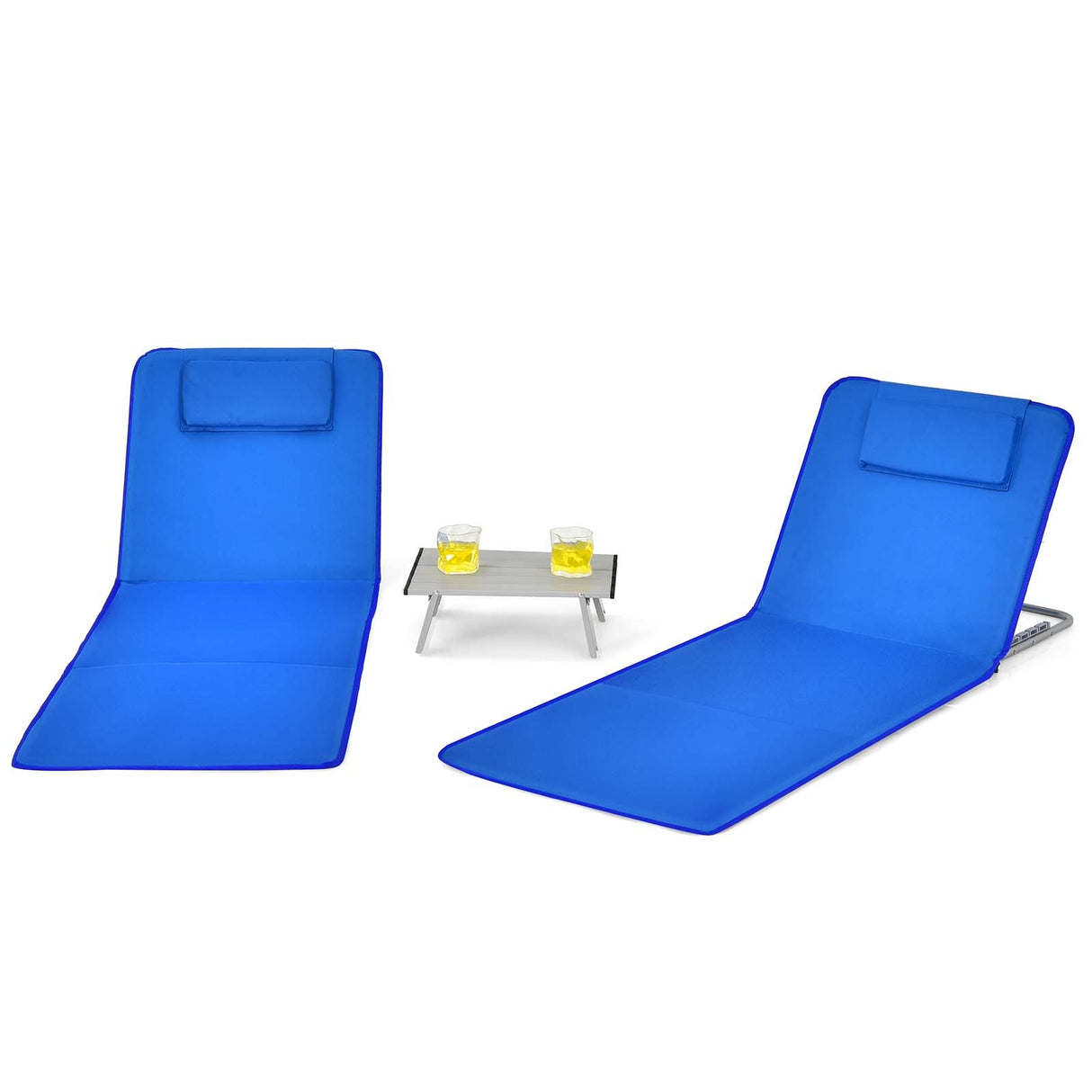 3 Pieces Beach Lounge Chair Mat Set 2 Adjustable Lounge Chairs with Table Stripe-Stripe