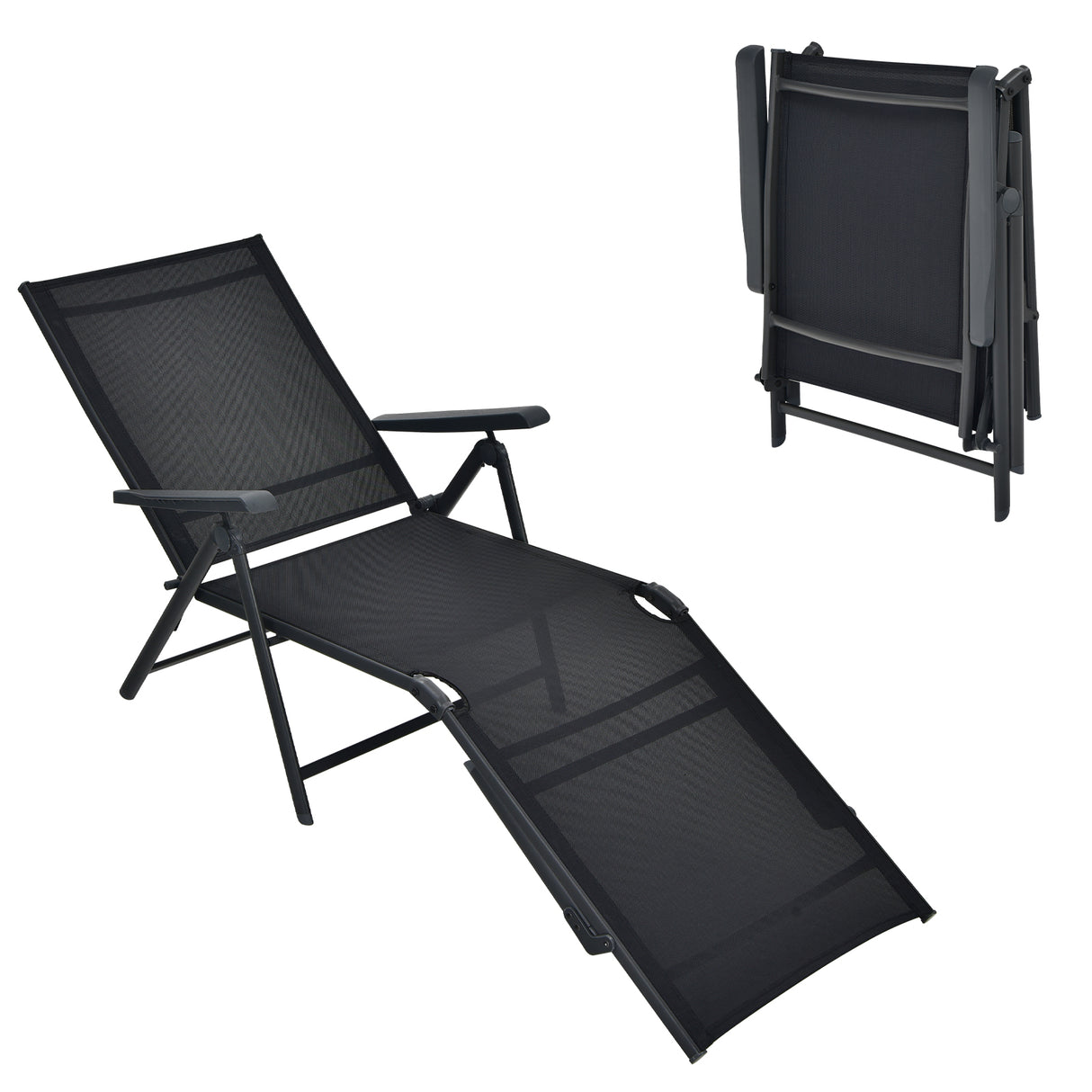Patio Foldable Chaise Lounge Chair with Backrest and Footrest-Brown