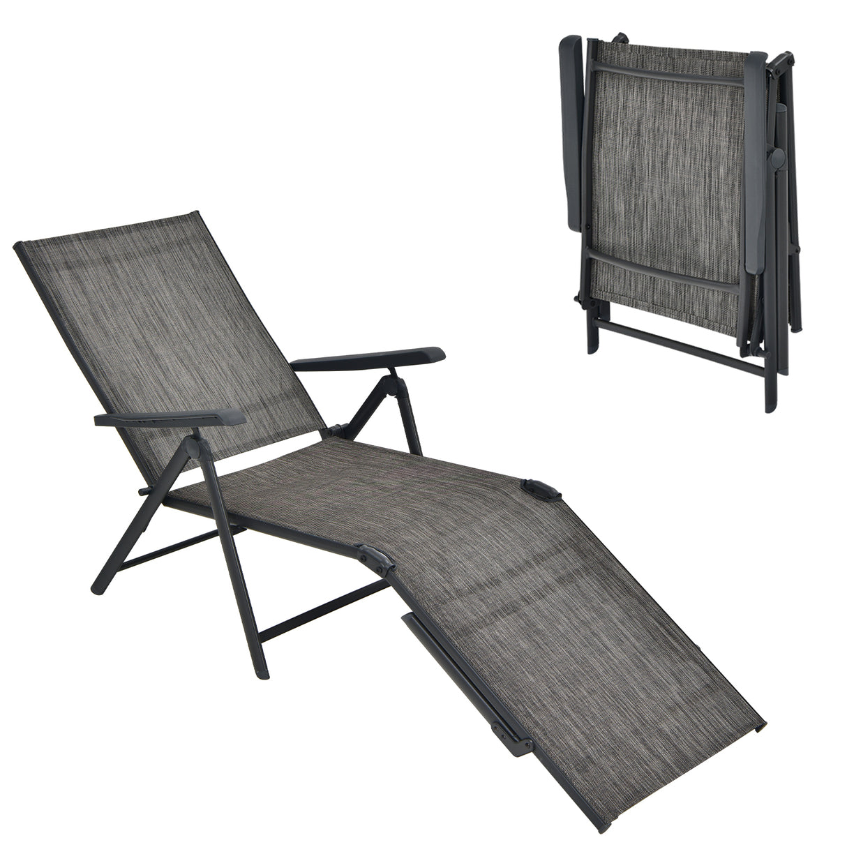 Patio Foldable Chaise Lounge Chair with Backrest and Footrest-Brown