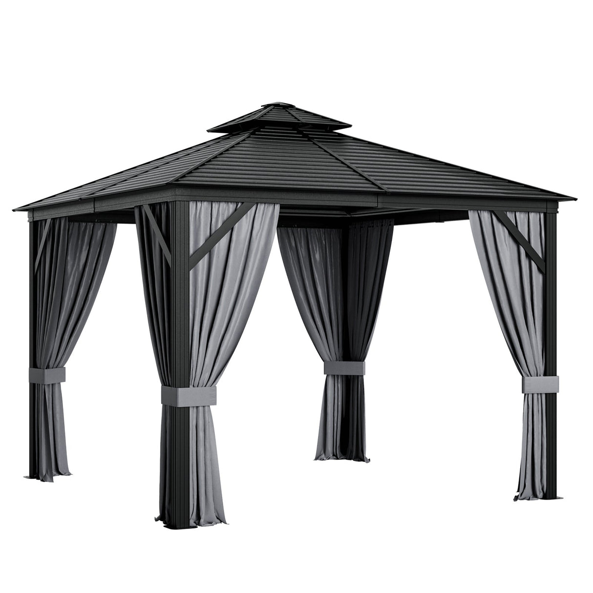 10 x 10 Feet Double-Top Hardtop Gazebo with Galvanized Steel Roof-Gray by DirectDeals