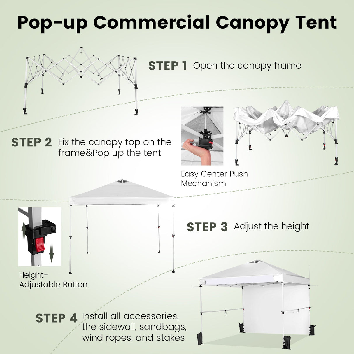 10 x 10 Feet Foldable Commercial Pop-up Canopy with Roller Bag and Banner Strip-White by DirectDeals