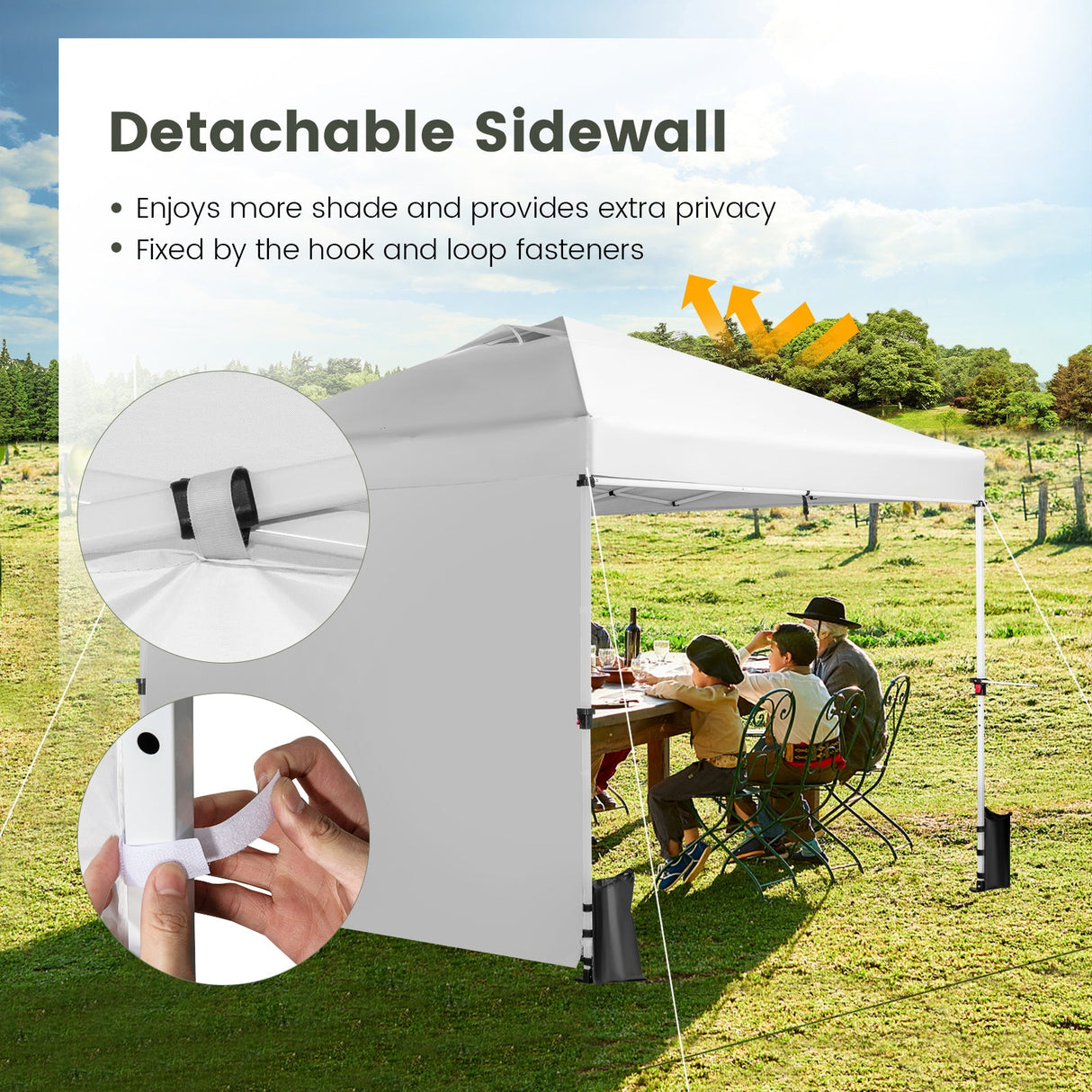 10 x 10 Feet Foldable Commercial Pop-up Canopy with Roller Bag and Banner Strip-White by DirectDeals