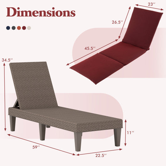 Patio Lounge Outdoor Recliner Chair with Cushion 3-Position Adjustable Backrest-Red