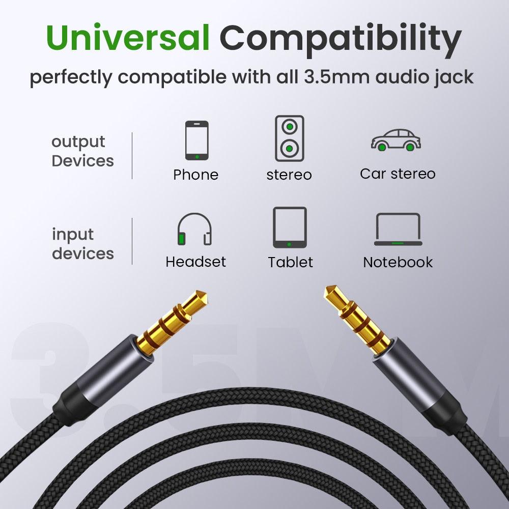 Nylon Braid 4 Poles 3.5MM Audio Aux Cable Jack For Headphone Speaker Line Car PC Mp3 Mp4