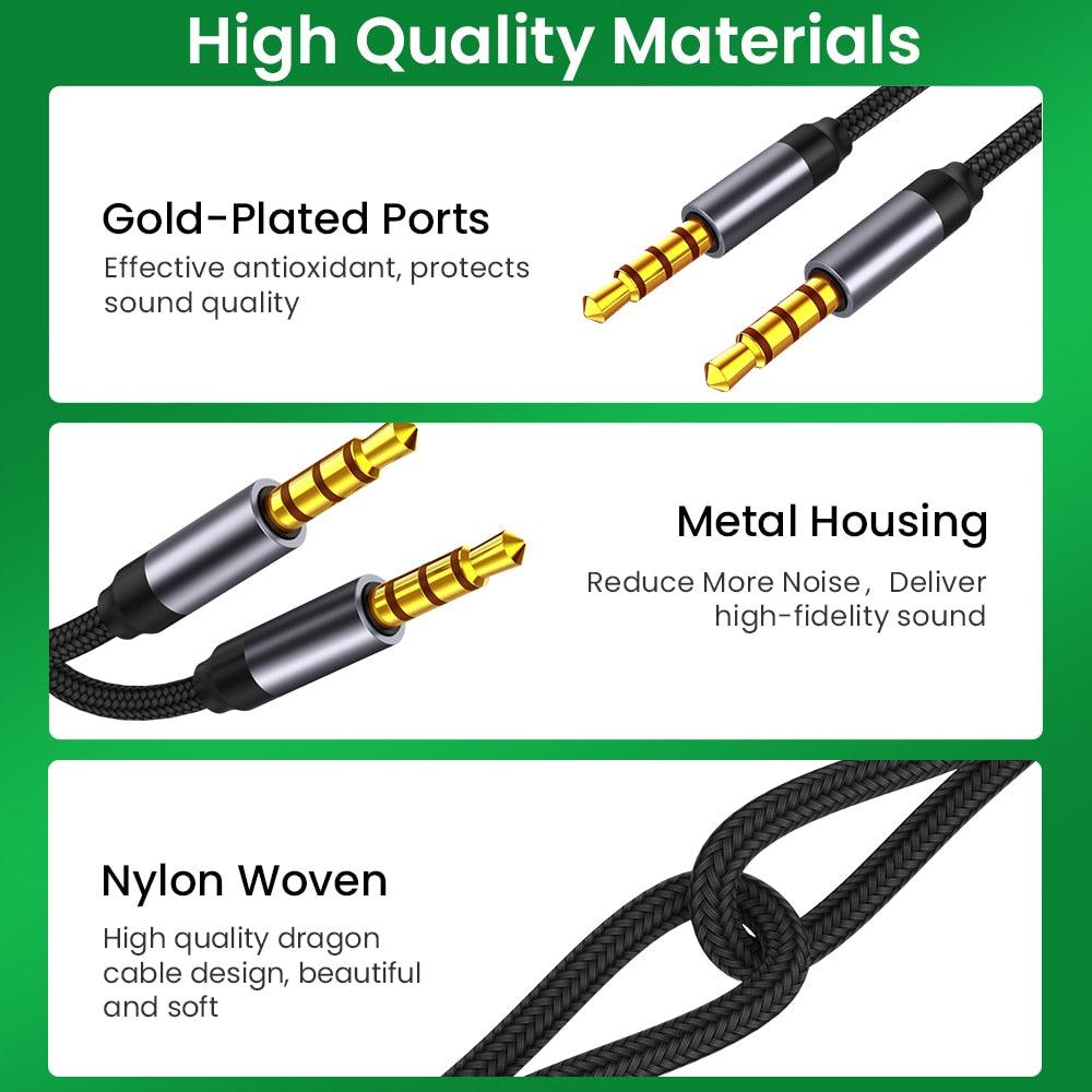 Nylon Braid 4 Poles 3.5MM Audio Aux Cable Jack For Headphone Speaker Line Car PC Mp3 Mp4