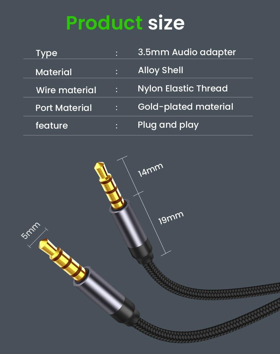 Nylon Braid 4 Poles 3.5MM Audio Aux Cable Jack For Headphone Speaker Line Car PC Mp3 Mp4
