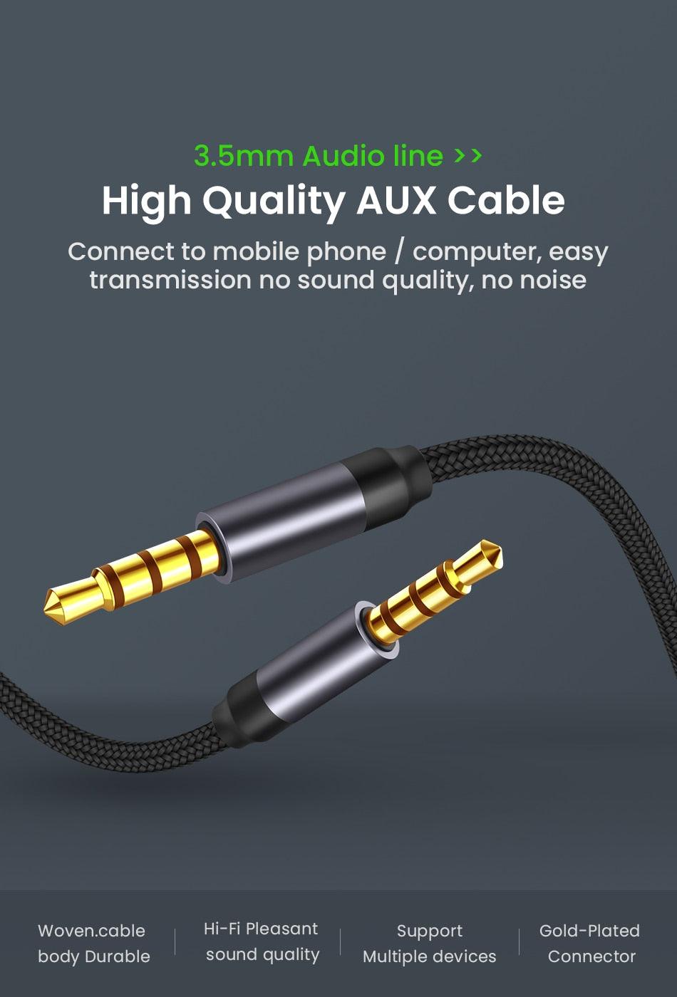Nylon Braid 4 Poles 3.5MM Audio Aux Cable Jack For Headphone Speaker Line Car PC Mp3 Mp4