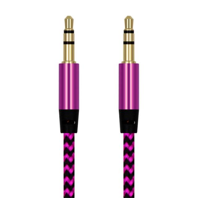 Nylon Braided 1m 3.5 mm Aux Audio Cable Jack For Mobile Car Headphones Speakers