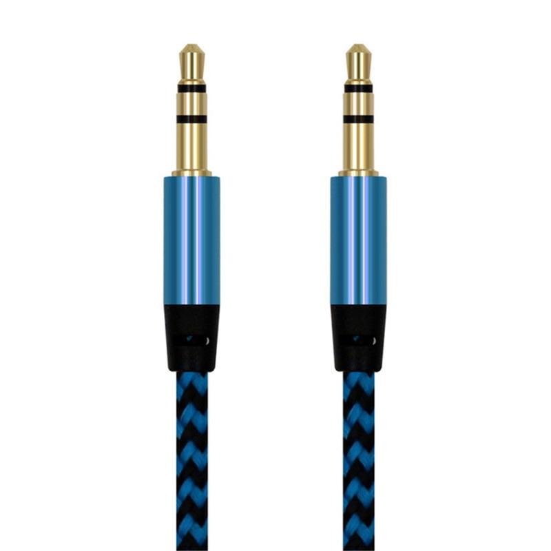 Nylon Braided 1m 3.5 mm Aux Audio Cable Jack For Mobile Car Headphones Speakers
