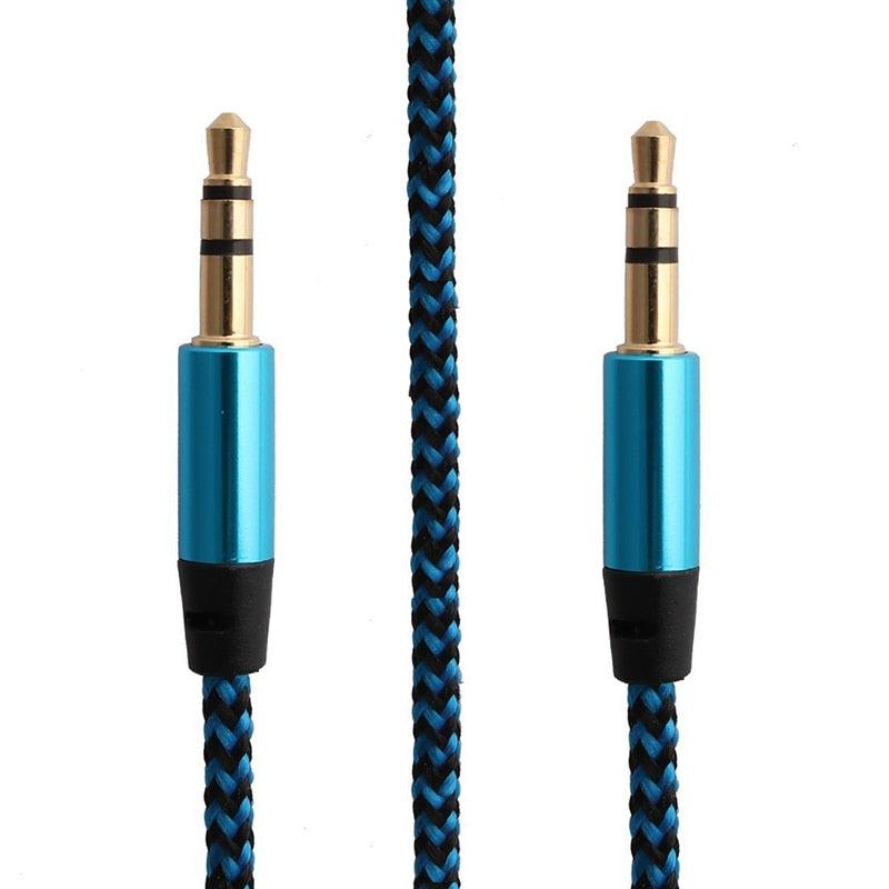 Nylon Braided 1m 3.5 mm Aux Audio Cable Jack For Mobile Car Headphones Speakers