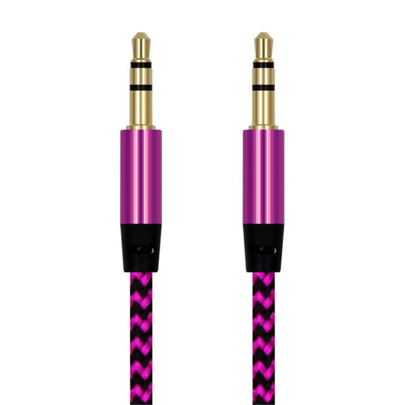 Nylon Braided 1m 3.5 mm Aux Audio Cable Jack For Mobile Car Headphones Speakers