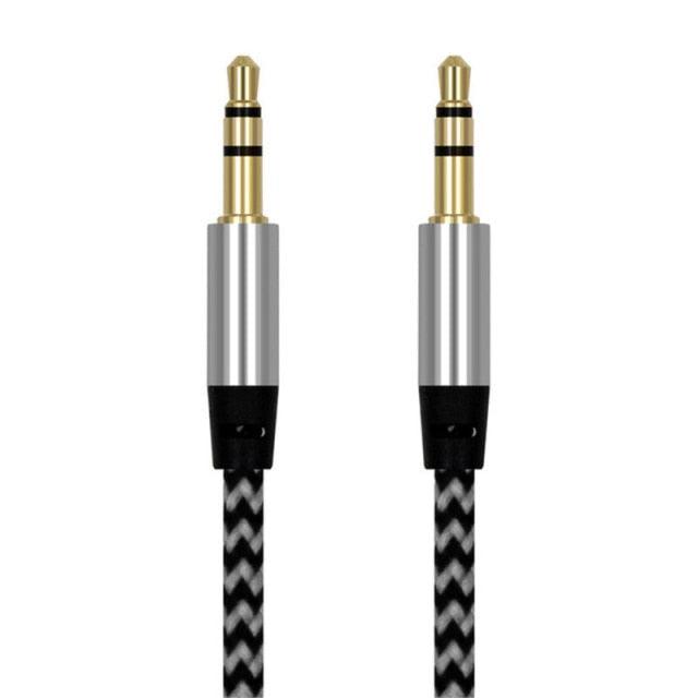Nylon Braided 1m 3.5 mm Aux Audio Cable Jack For Mobile Car Headphones Speakers