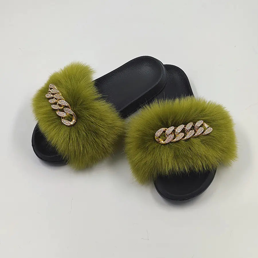 Plush Imitation Fox Fur Flip Flops Fashion Slippers
