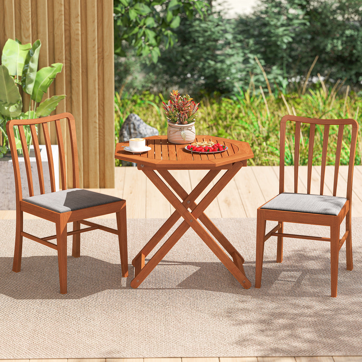 Octagon Folding Patio Table with 2 Inches Umbrella Hole