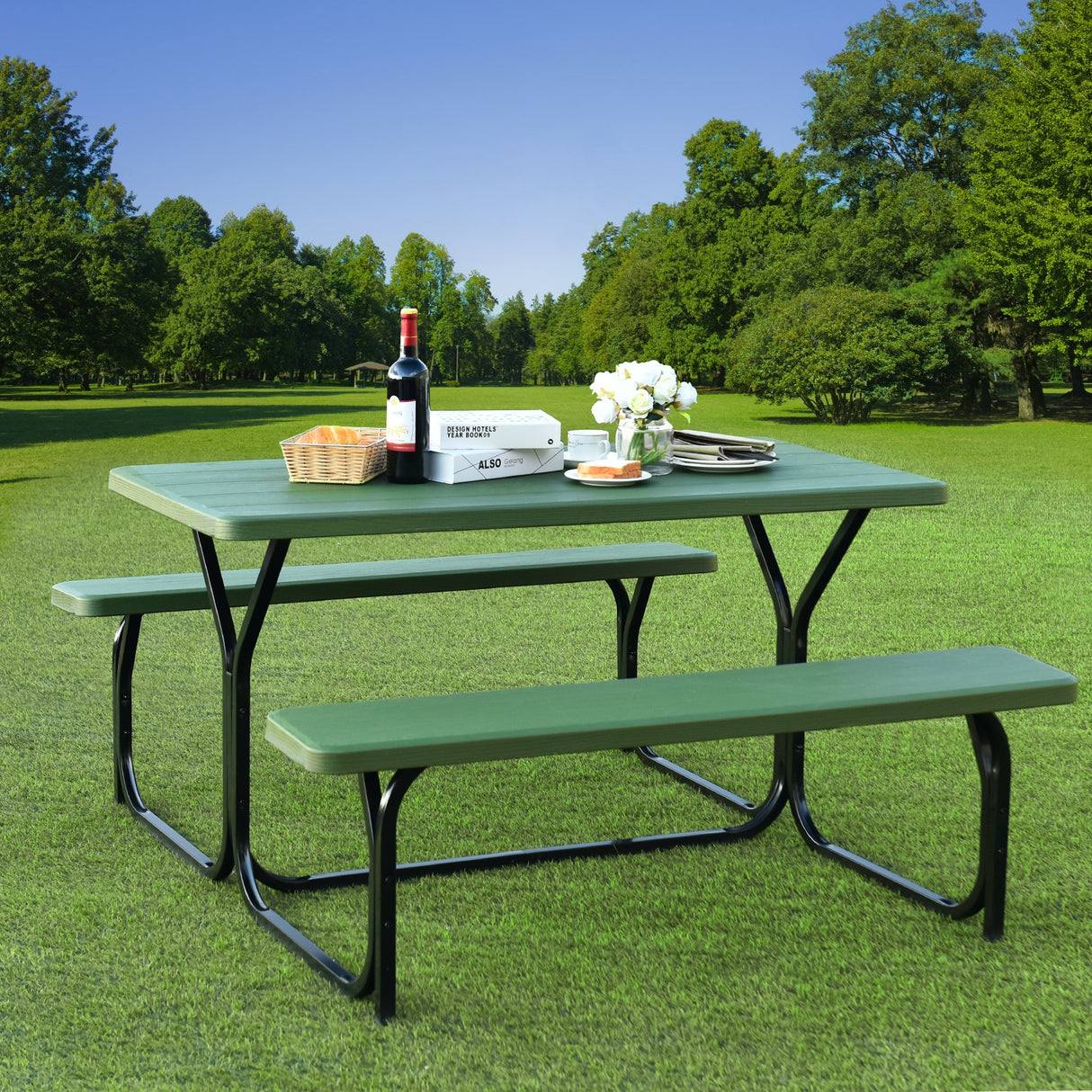 Picnic Table Bench Set for Outdoor Camping -Gray