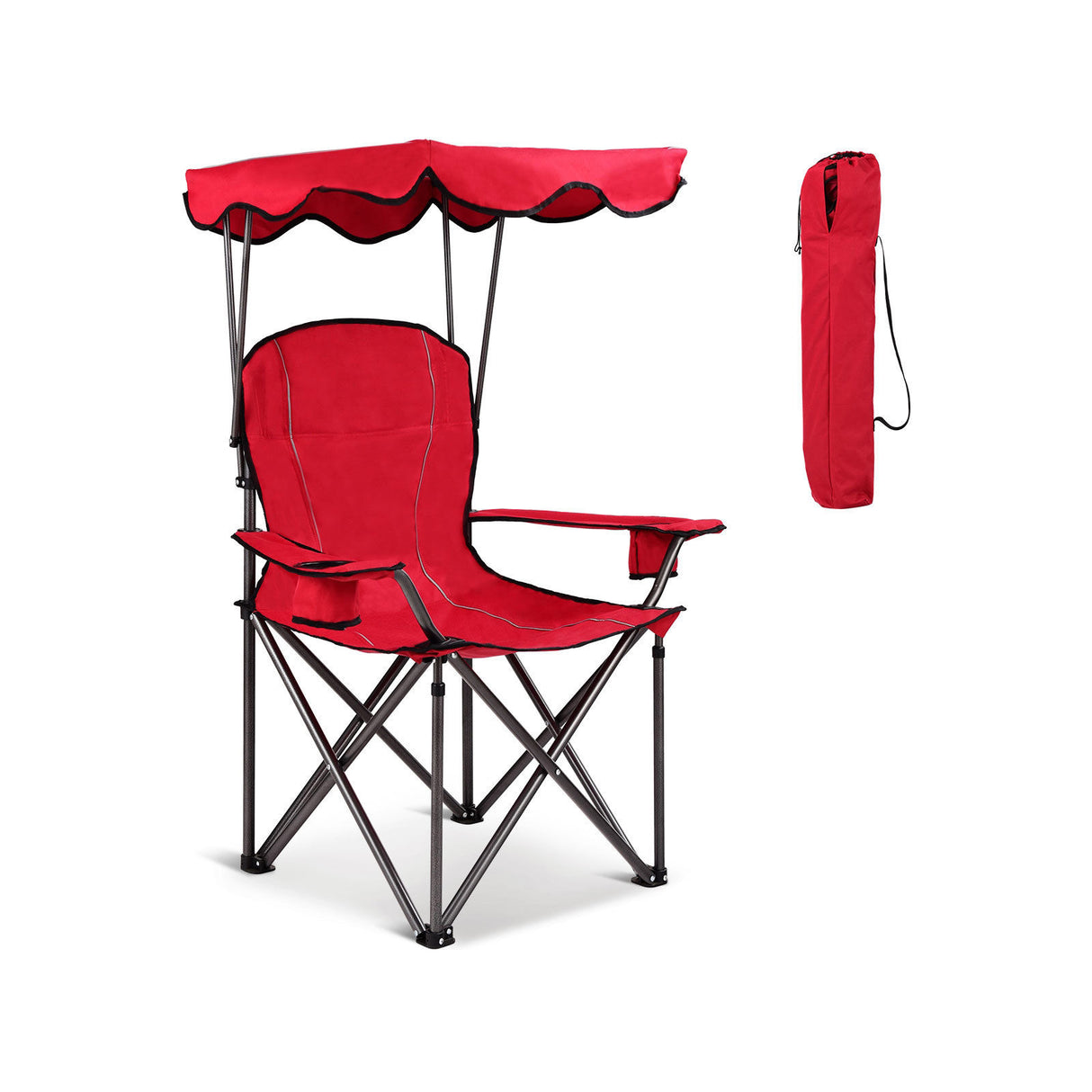 Portable Folding Beach Canopy Chair with Cup Holders-Blue