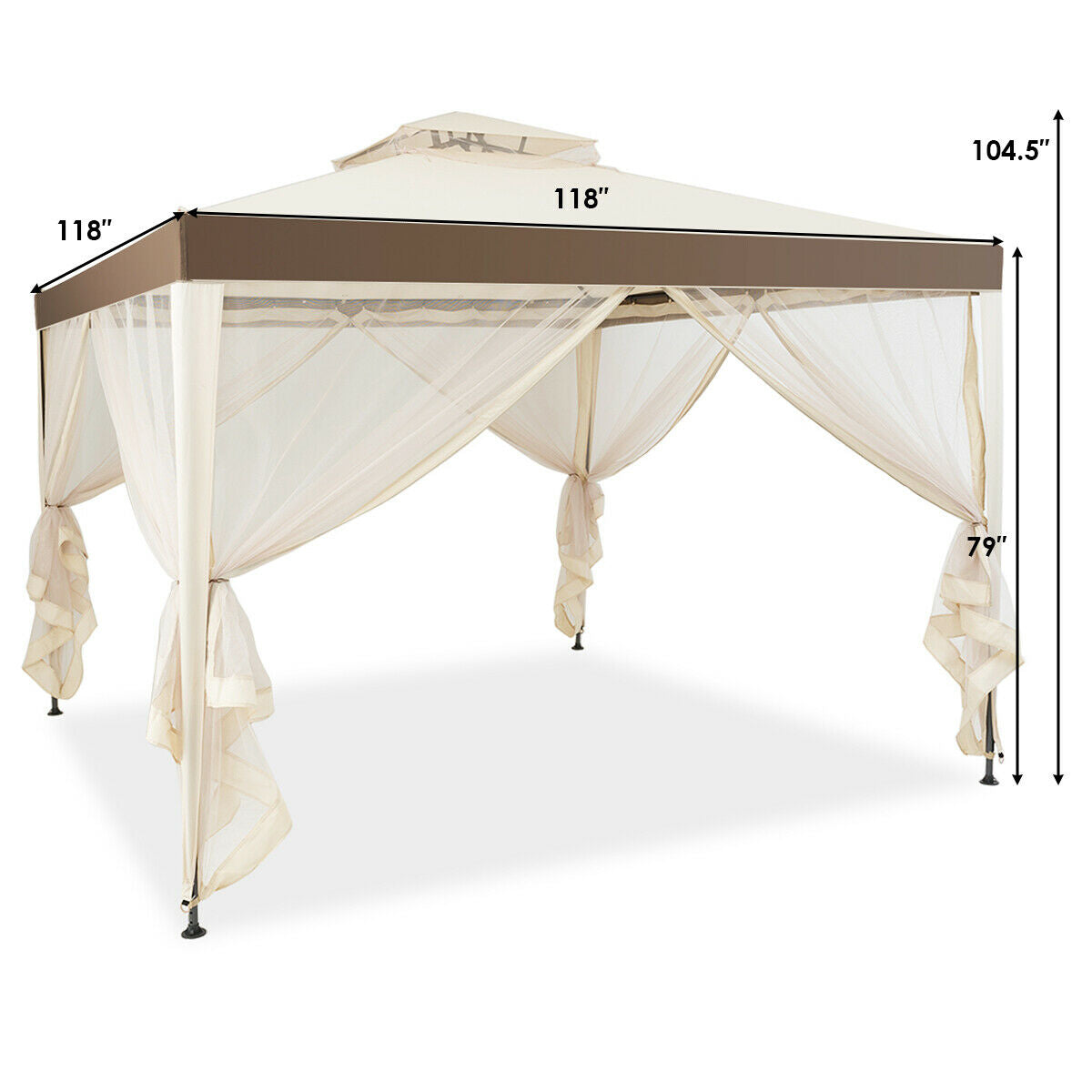 Canopy and Garden Structures Gazebo with Netting for Outdoors-Brown