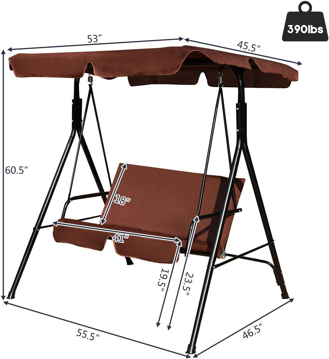 Loveseat Cushioned Patio Steel Frame Swing Glider -Black