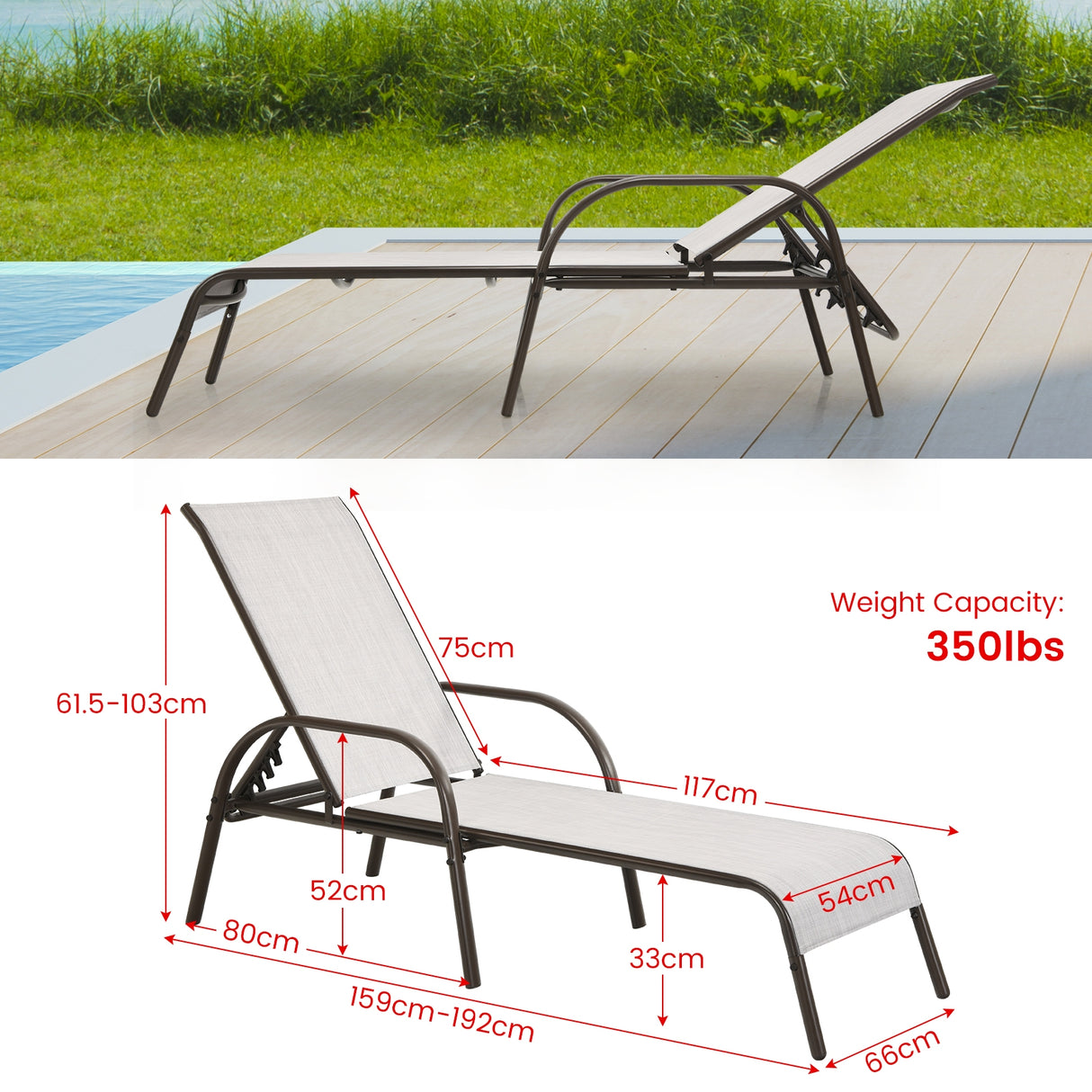 Adjustable Patio Chaise Folding Lounge Chair with Backrest-Black