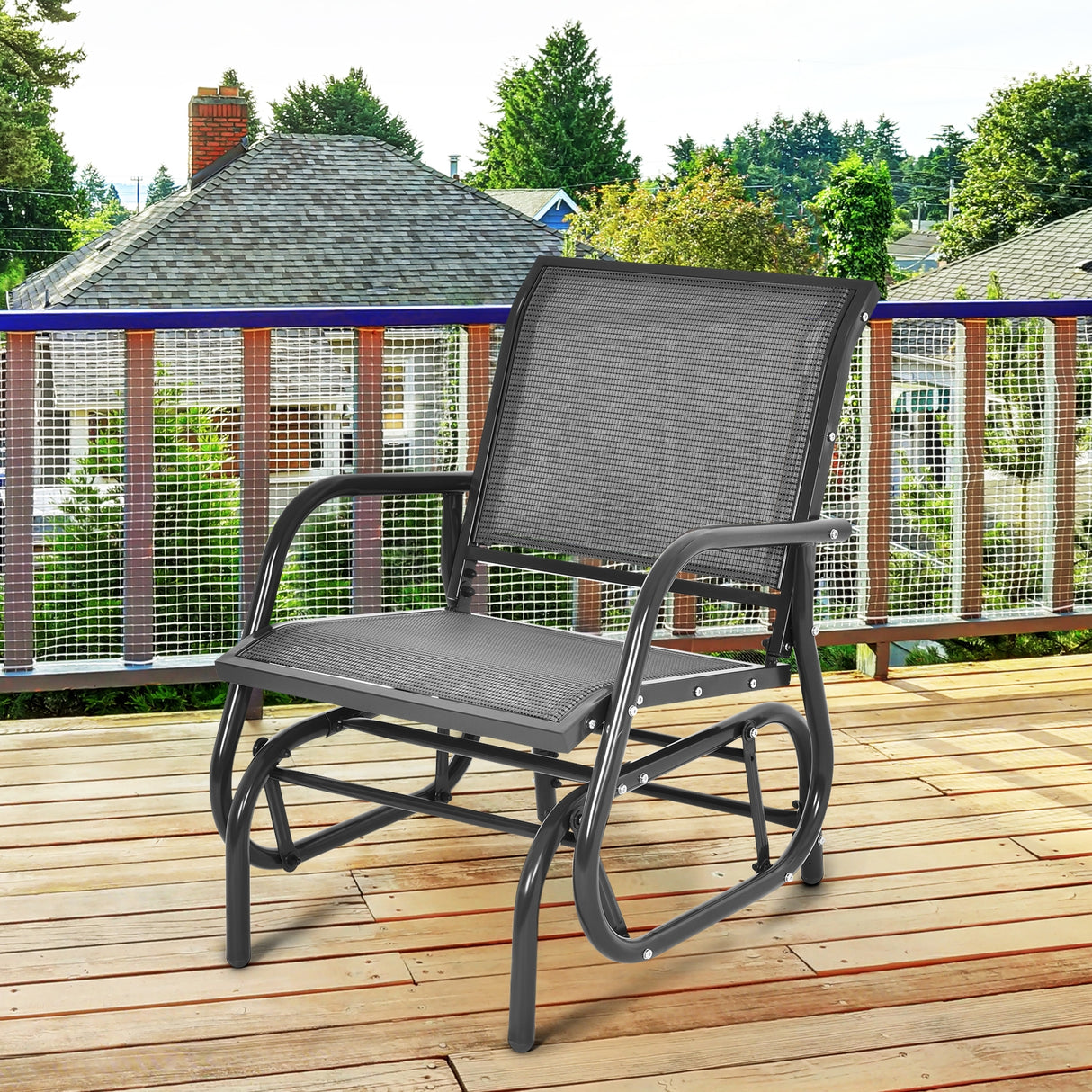 Outdoor Single Swing Glider Rocking Chair with Armrest-Brown
