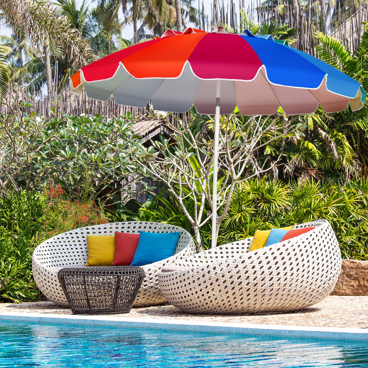 8FT Portable Beach Umbrella with Sand Anchor and Tilt Mechanism for Garden and Patio-Blue