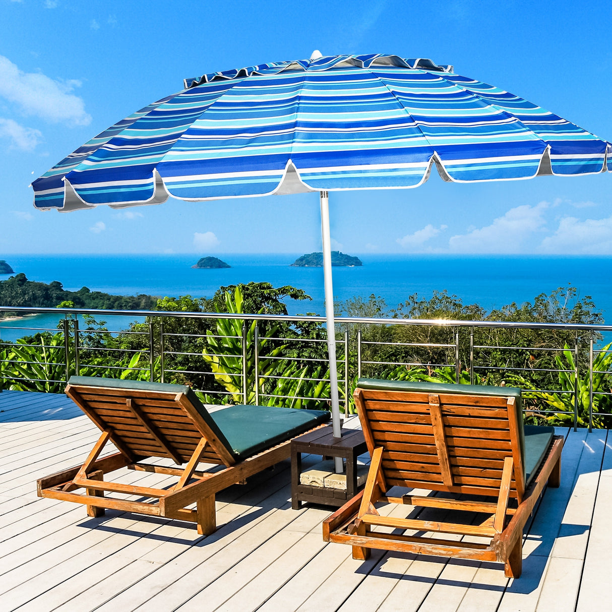 8FT Portable Beach Umbrella with Sand Anchor and Tilt Mechanism for Garden and Patio-Blue