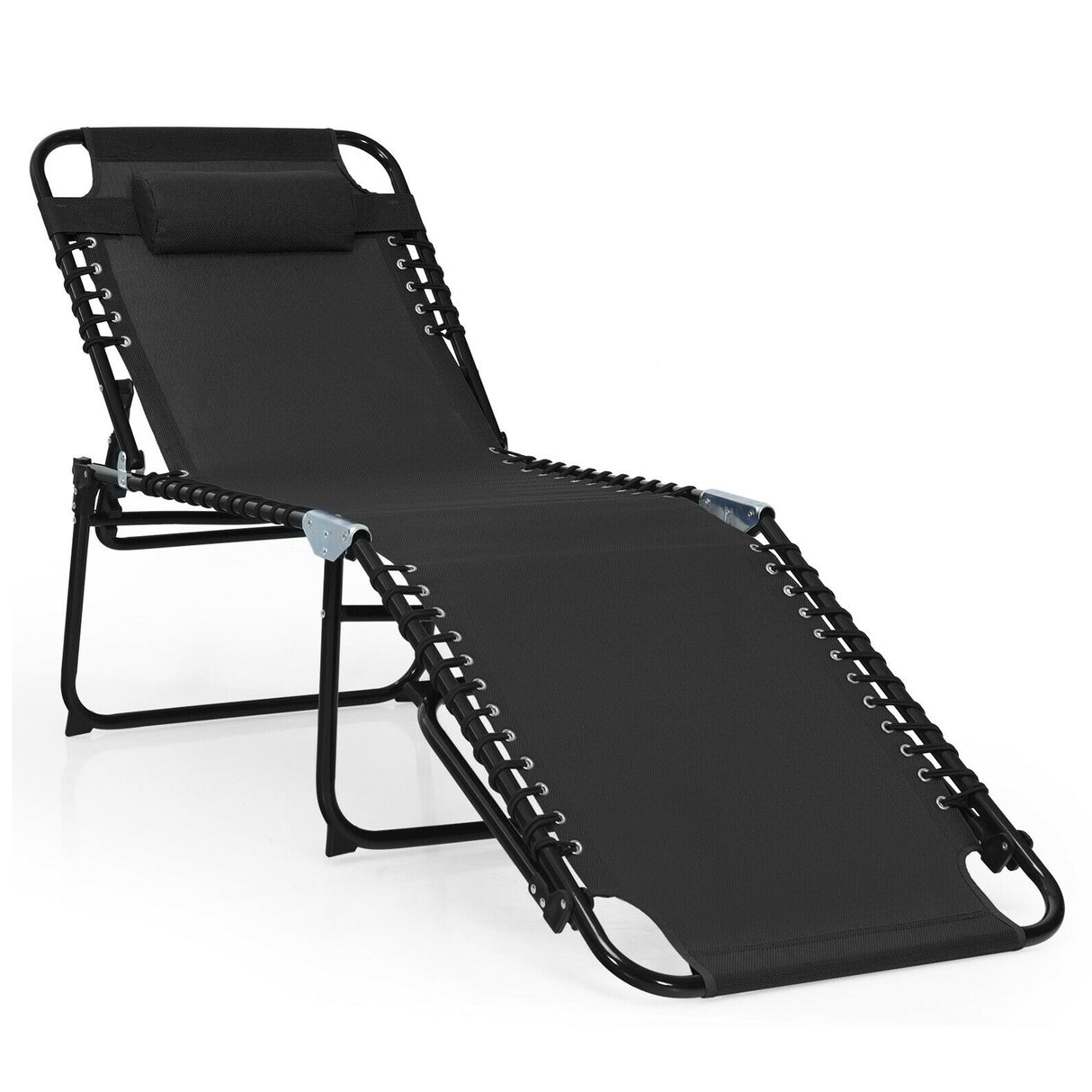 Foldable Recline Lounge Chair with Adjustable Backrest and Footrest-Gray