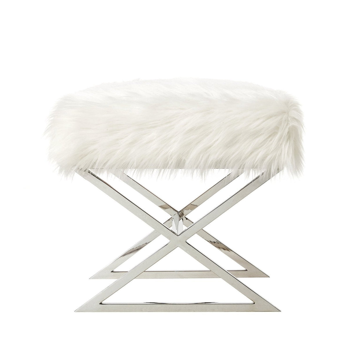 Aurora Faux Fur X-Leg Ottoman