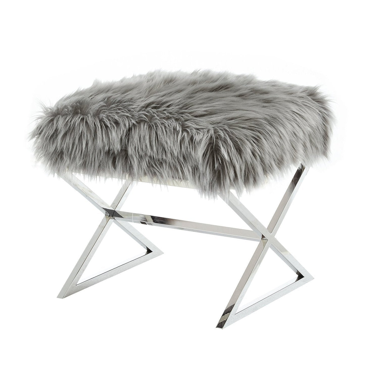 Aurora Faux Fur X-Leg Ottoman