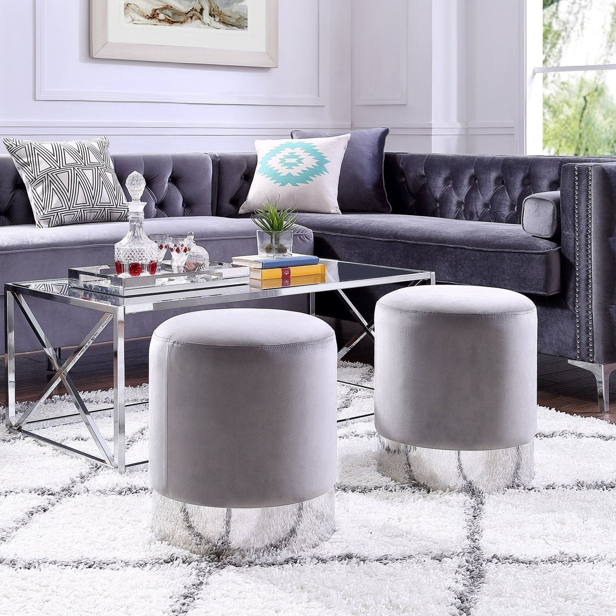 Elsa Velvet Round Ottoman