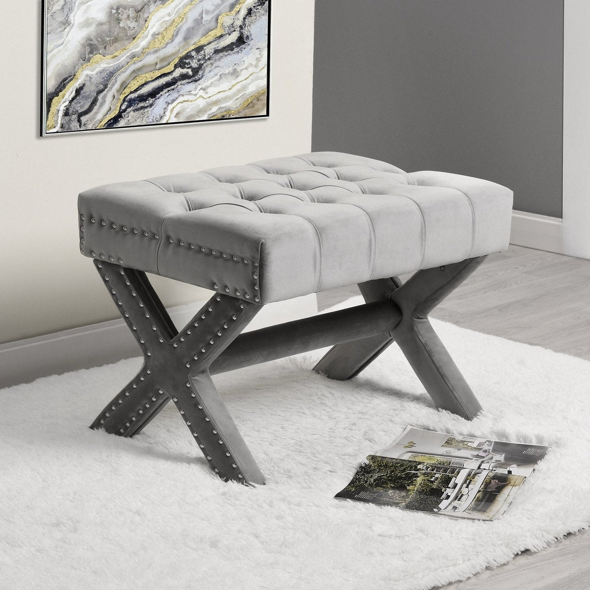 Louis Velvet X-Leg Ottoman