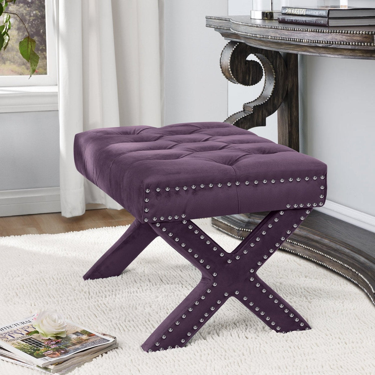 Louis Velvet X-Leg Ottoman