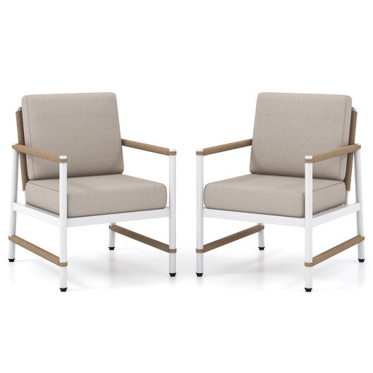 2 Packs Patio Aluminum Sofa with Wicker Backrest and Armrests