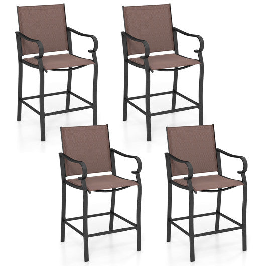 Outdoor Counter Height Bar Stools Set of 4 with Breathable Mesh Fabric