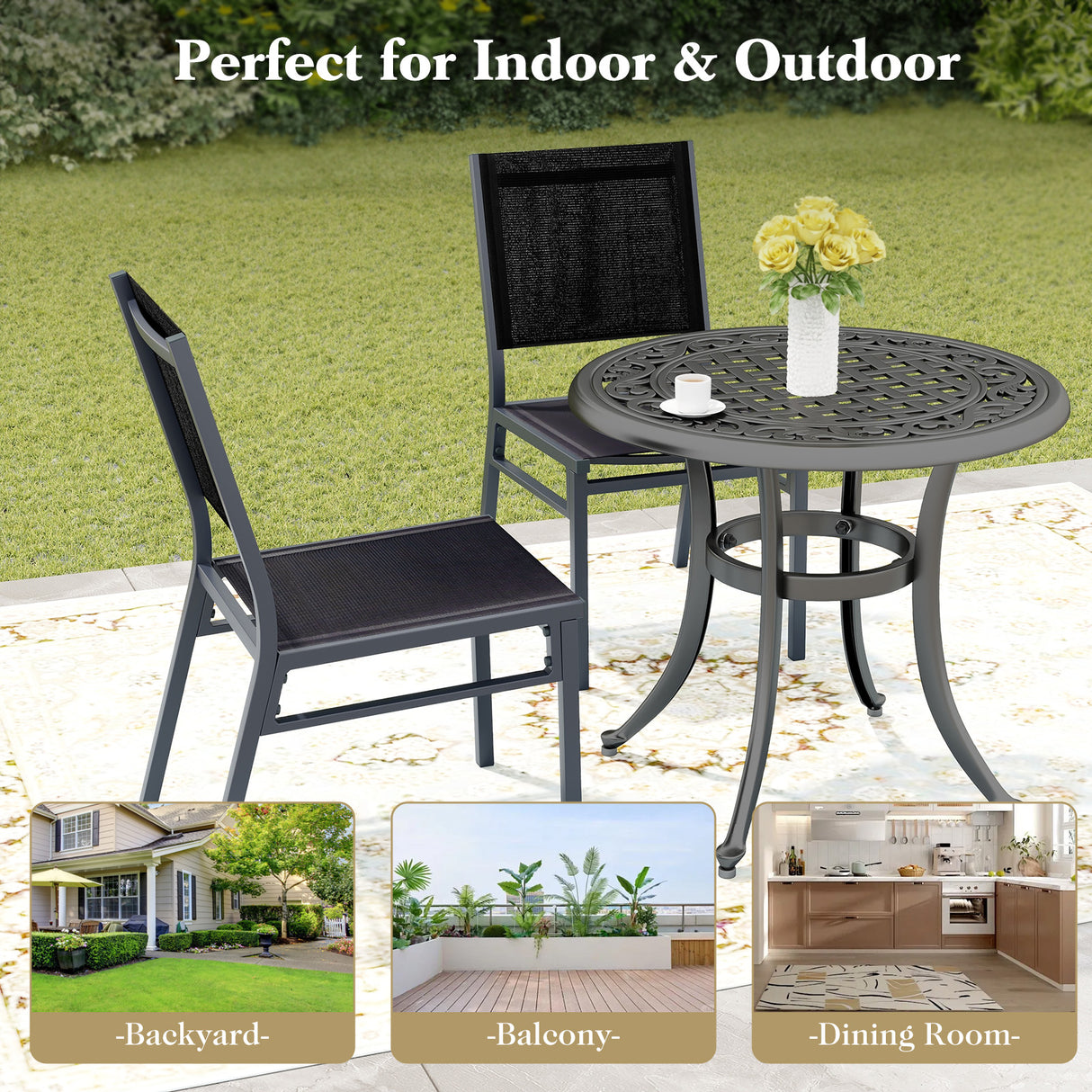 Outdoor Dining Chairs with Breathable Seat and Backrest for Backyard Porch Poolside-1 Piece