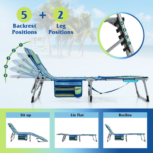 5-position Outdoor Folding Chaise Lounge Chair-Blue and Green
