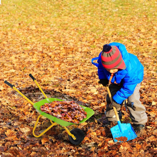 Outdoor Garden Backyard Play Toy Kids Metal Wheelbarrow-Light Green