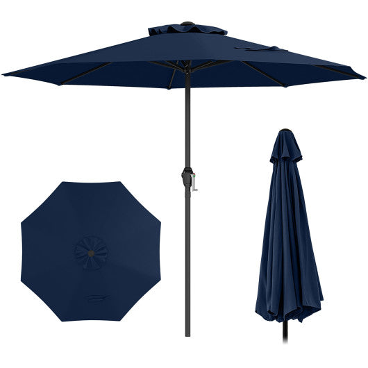 Outdoor Heavy Duty Market Umbrella with Crank Handle and 8 Sturdy Ribs-Navy