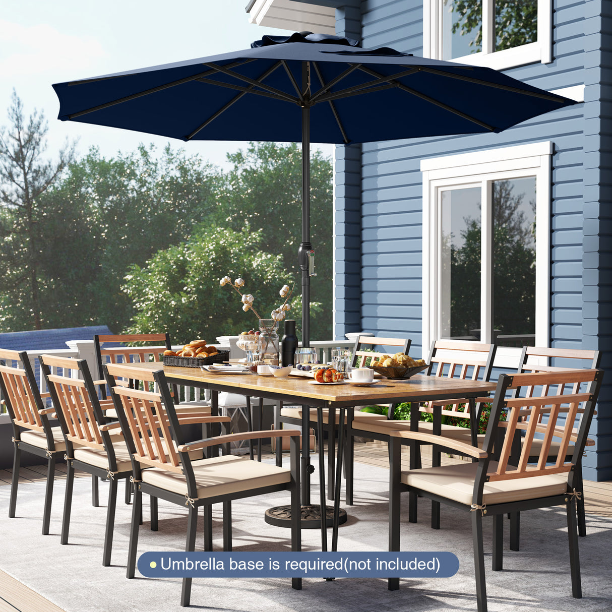 Outdoor Heavy Duty Market Umbrella with Crank Handle and 8 Sturdy Ribs-Navy
