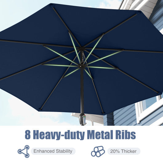 Outdoor Heavy Duty Market Umbrella with Crank Handle and 8 Sturdy Ribs-Navy