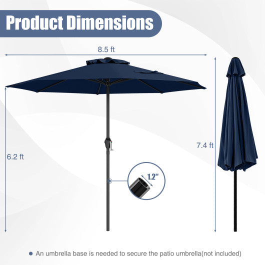 Outdoor Heavy Duty Market Umbrella with Crank Handle and 8 Sturdy Ribs-Navy