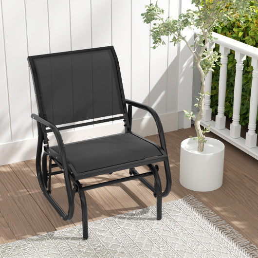 Outdoor Single Swing Glider Rocking Chair with Armrest-Black