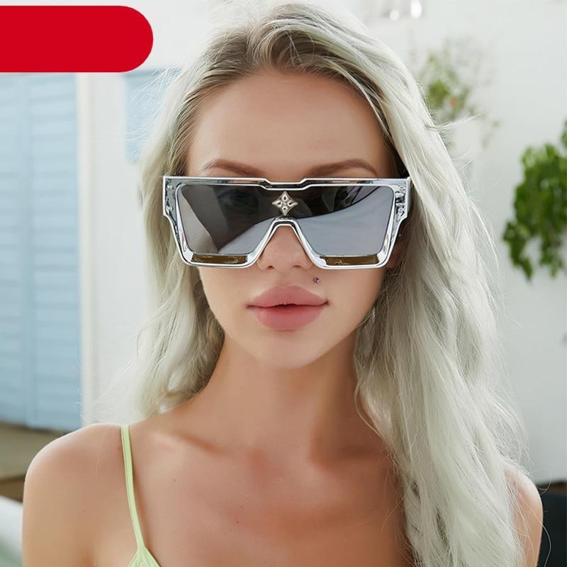 Oversized Square Shape Sunglasses For Women & Men New Luxury Design Sun Glasses For Female New Fashionable Large Frame Silver Mirror Eyewear