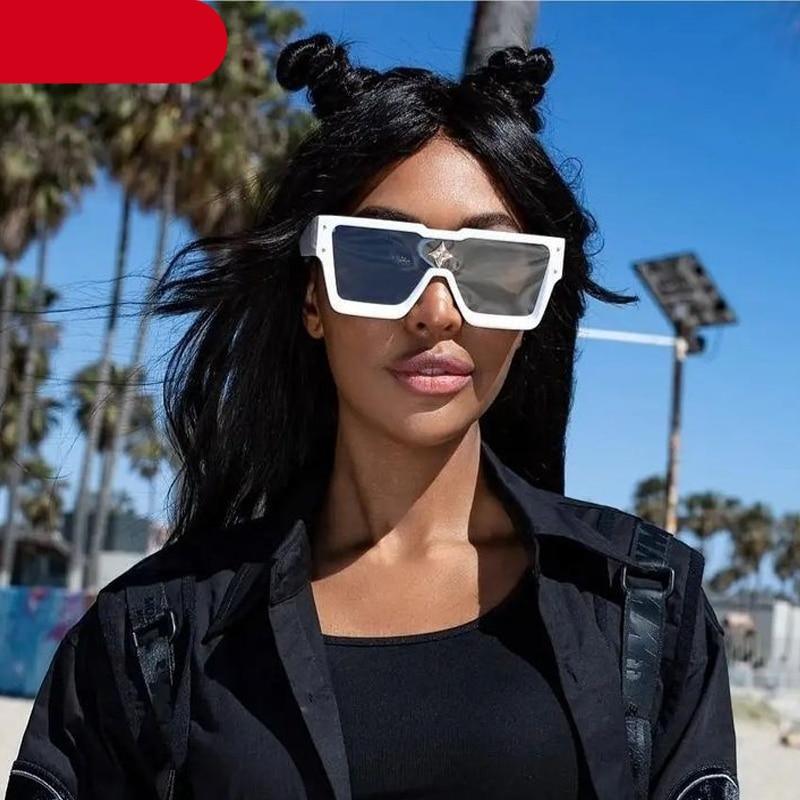 Oversized Square Shape Sunglasses For Women & Men New Luxury Design Sun Glasses For Female New Fashionable Large Frame Silver Mirror Eyewear