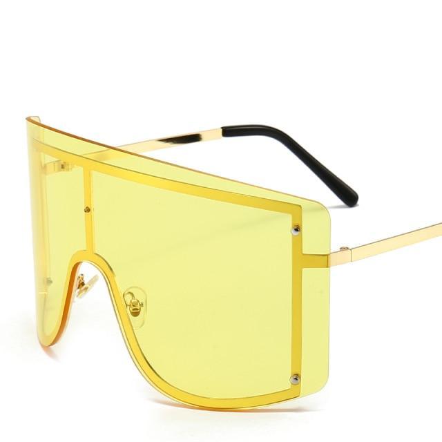 Oversized Women Blue & Yellow Gradient Sunglasses Fashionable Rimless In Metal For Female New Shades Personality Eyewear